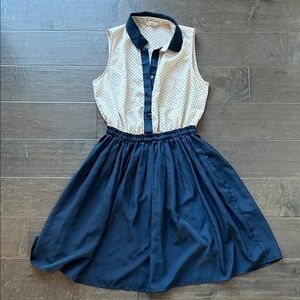 Maison Jules Navy and White Collared Dress